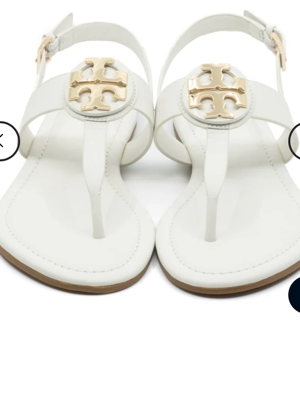 Tory Burch White Leather Thong Sandals with Gold Logo